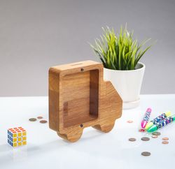 Wood piggy bank TRUCK Personalized coin bank for boys girls adult Tip jar car Wooden money box Montessori toy for kids