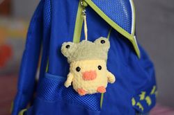 duck with frog hat plush keyring, duck meme gift, duckling plush keychain gift back to school