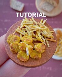 Miniature nuggets and fries. TUTORIAL polymer clay. Miniature foods. Dollhouse miniatures. Fake food. Video.