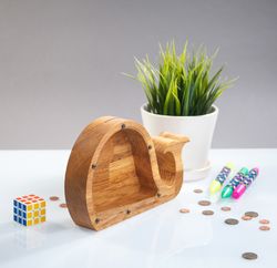Personalized coin bank for boys and girls Whale money box frame for kids Wooden piggy bank Modern baby shower gift