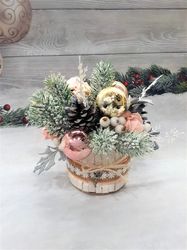 Rustic Christmas arrangement, Christmas table décor, Christmas centerpiece, Christmas floral Gift