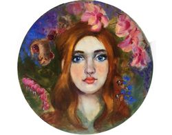 Garden Girl Oil Painting Cottagecore artwork Woman Portrait