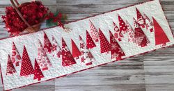 Christmas quilted table runner, Bed topper, Christmas red tree quilted, Bed runner, Winter quilted runner, Xmas placemat