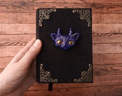 Demonic cat grimoire journal Witch cat journal Witchy spell book Halloween journal blank horn cat