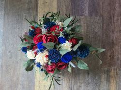 Sola Wood Flower Cascading Bouquet, Burgundy and Navy Blue Bouquet