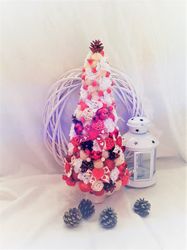 Rustic Christmas tree, Red and white table Christmas tree, Small Christmas tree, Christmas gift, Table Christmas tree