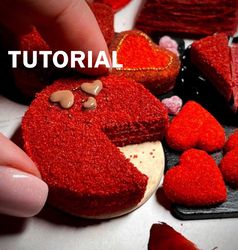 Miniature red velvet cake. TUTORIAL polymer clay. Mini food. Video. Diy clay Pattern. Dollhouse miniature. Sweets doll