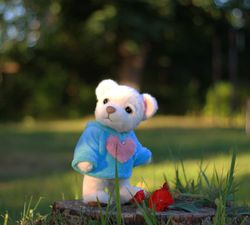 Teddy bear, Bear toy, Little bear, Cute handmade toy, Plush animals, Children's room. Plush polar bear.