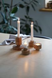Tealight Candleholder, Wooden Set of 4 Candlesticks, Japandi Home Decor by My Botanica