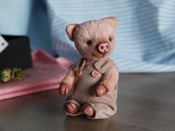 OOAK teddy pig, stuffed teddy toy, pig Dasha