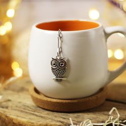 Owl tea strainer for herbal tea, Tea infuser charm owl, Tea steeper owl pendant, loose leaf tea lover gift