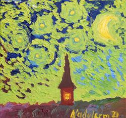 Vincent Evening Van Gogh Style Original Hand Made Oil Painting Canvas Panel Artwork 6х6 by NadyaLerm