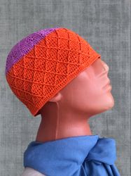 Beanie hippie hat bright colors knit unisex, Rasta hat for dreadlocks and long hair