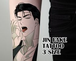 Jin fake tattoo Yaoi manhwa manga Temporary sticker tats sleeve Hot sexy cute guy Korean kawaii gift Otaku weeb design