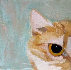 Eye cats Original oil painting pet portrait animal painting wall art 6 x 6 inches handmade
