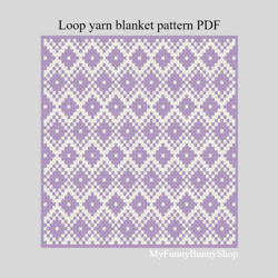 Loop yarn Finger knitted Diamonds baby blanket pattern PDF Download
