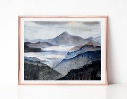 Neutral Abstract Art, Landscape Watercolor Painting, Mountain Painting, Original Art, Best Wall Art for Living Room