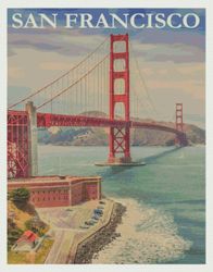 PDF Counted Vintage Cross Stitch Pattern | Travel Poster of San Francisco | Golden Gate Bridge | 3 Sizes