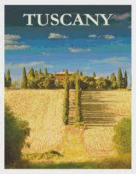 PDF Counted Vintage Cross Stitch Pattern | Travel Poster of Tuscany | 3 Sizes