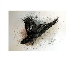 Crow Painting Original Watercolor Art Birds Painting Pictures For Home Decoration Unique Gift Idea