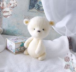 Stuffed Bear Toy, White Teddy Bear for Home decor, Woodland Soft Animal Toy, Collectible Bear Doll, Cute Gift for Girlfr