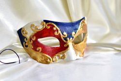 Classic red blue gold Venetian masquerade mask to masquerade costume. Custom cosplay masks to halloween costume..'