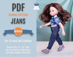 SEWING PATTERN JEANS 13 inch dolls, Dianna Effner Little Darling doll outfit, Paola Reina pants pattern