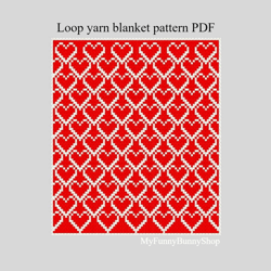 Loop yarn Red Hearts blanket pattern PDF