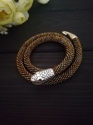 Snake Print Necklace , Bronze Snake Beaded Crochet Necklace