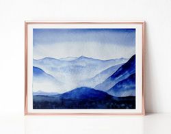 Modern Landscape Watercolor Painting, Misty Mountain Painting, Original Art, Best Wall Art for Living Room