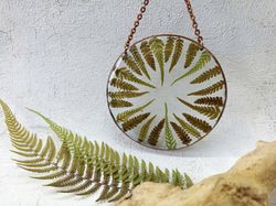 Ferns wall hanging Resin wall decor with dried fern leaves Green wall hanging housewarming gift