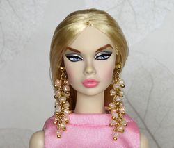 OOAK Gold Pearl Earrings for 1/6 dolls ~ Fashion Royalty ~ Poppy Parker ~ Barbie