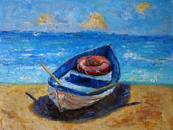 Fishing Boat Oil Painting Seascape Original Art Nautical Artwork