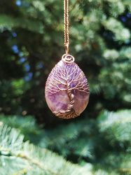 2 Year Wedding Anniversary Gift for Husband, Amethyst Tree Of Life Wire Wrapped Necklace, 2nd Anniversary Gift for Him