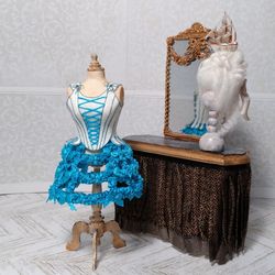 Miniature corset and wig of Marie Antoinette in 1:12 scale