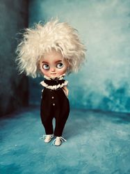 Custom Blythe doll Boy black eye blonde hair goat reroot