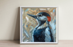 Forest bird woodpecker original oil painting