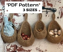 PDF crochet hanging baskets, crocheting pattern, step-by-step description of wall hanging