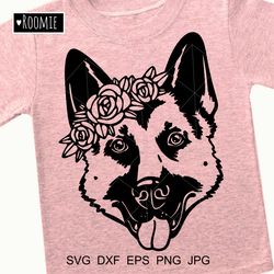 German Shepherd Dog with flowers svg, Shepherd lovers gift, shirt design Cut file Cricut Silhouette, Memorial love #23