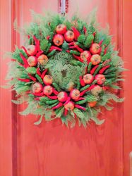 Rustic door wreath, Summer/Fall wreath, kitchen wreath, Thanksgiving Wreath, Faux vegetables wreath, Farmhouse wreath