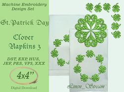 Clover napkins 3 Machine embroidery design in 7 formats and 1 sizes Can be used to decorate table linen or clothes.