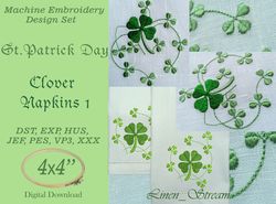 Clover napkins 1, 2 Machine embroidery design in 7 formats and 1 sizes. Can be used to decorate table linen or clothes.
