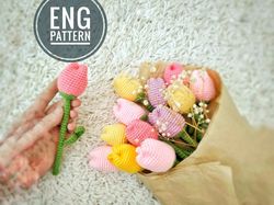 Amigurumi Tulip Crochet Pattern. Amigurumi flower crochet pattern for mothers Day gift.