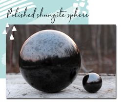 Shungite black stone sphere with stand. Polished sphere with EMF protection practical magic