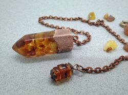 Amber pendulum necklace Crystal pendulum for dowsing and divination