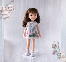 Outfit for Paola Reina dolls. Las Amigas dress, Genuine leather strappy sandals, Doll clothes set, White doll shoes