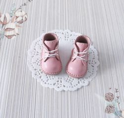 Pink lace up boots for Paola, Leather short shoes for 13 inch doll, Genuine Leather Doll footwear, Doll accessories, Out