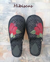 Hibiscus Slippers Size 8 - 9  Embroidery Design
