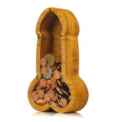 Wood piggy bank adult PENIS Funny Halloween home decor Personalized bachelorette party gift Wooden phallus money box