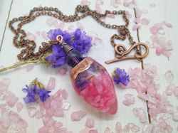 Rose quartz and flowers pendulum necklace Crystal pendulum for dowsing & divination
